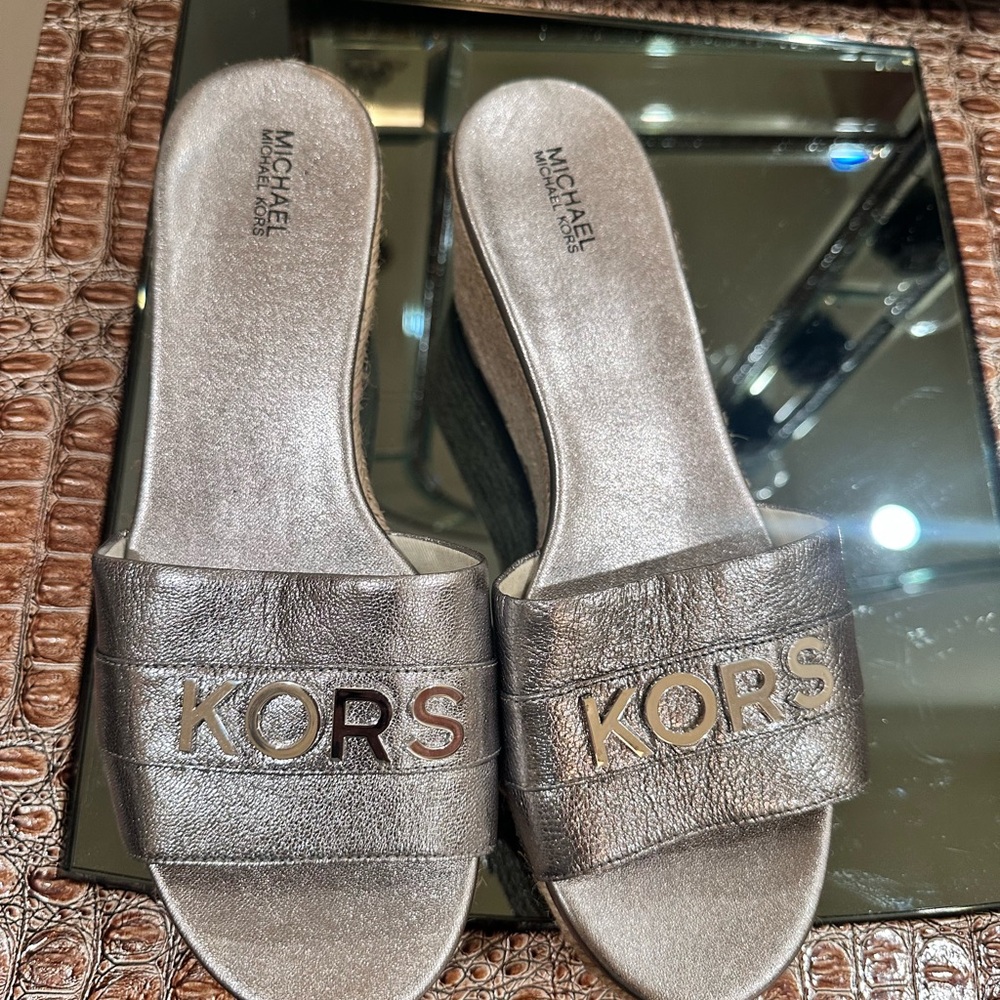 Michael Kors Silver Slide Sandals